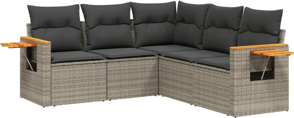 vidaXL Set canapea de grădină cu perne, 5 piese, gri, poliratan