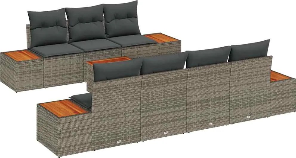 vidaXL Set de canapele pentru grădină cu pernă 8 pcs Gri Rattan poli