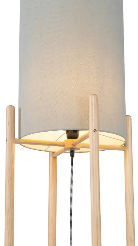 Lampă de podea rustică din lemn cu abajur gri - Lengi