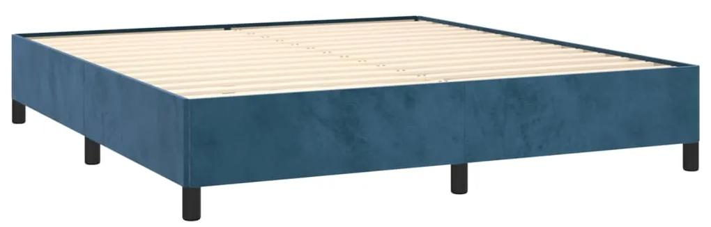 Pat box spring cu saltea, albastru inchis, 160x200 cm, catifea Albastru inchis, 160 x 200 cm, Benzi orizontale