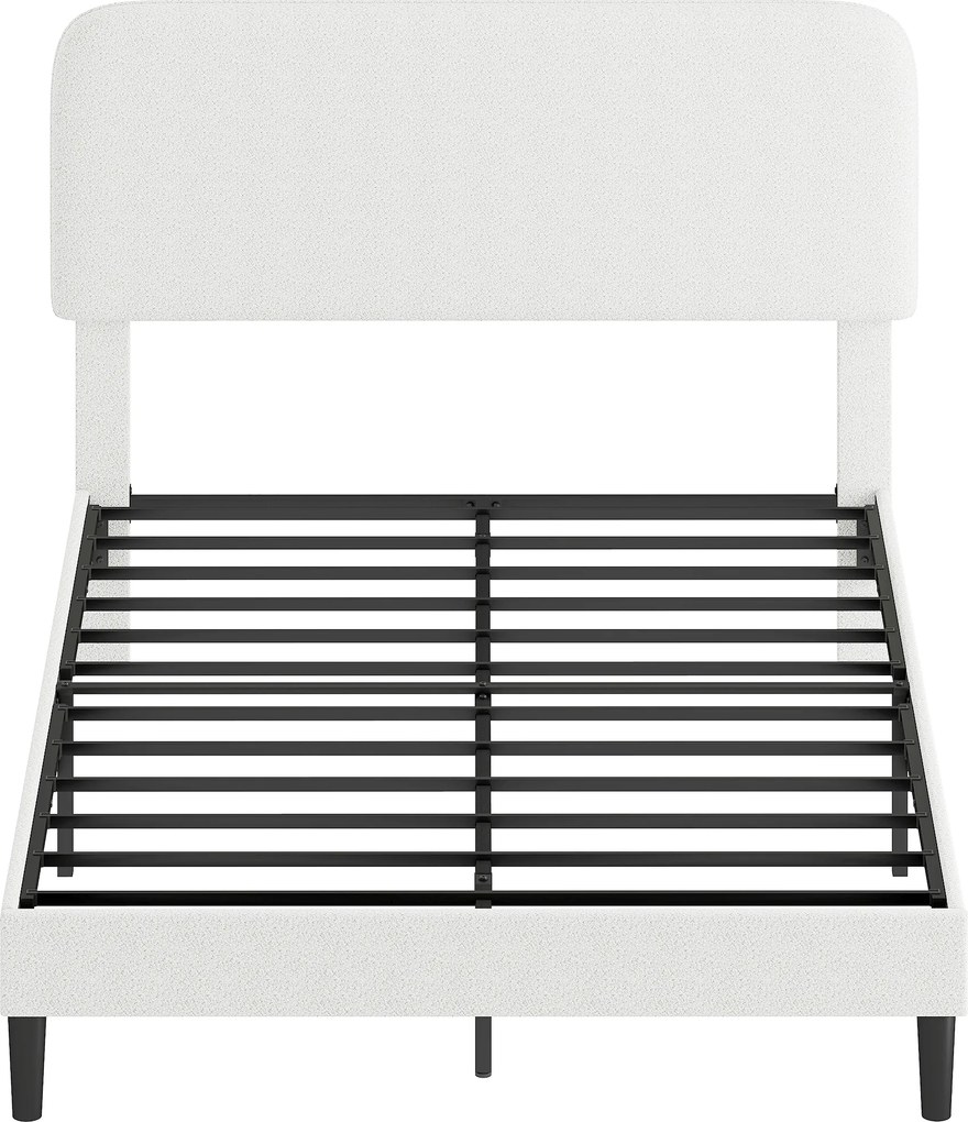 HOMCOM Cadru pat single cu tăblie căptușită cu Teddy-Fleece, cadru metalic pentru pat, montaj ușor, alb | Aosom Romania