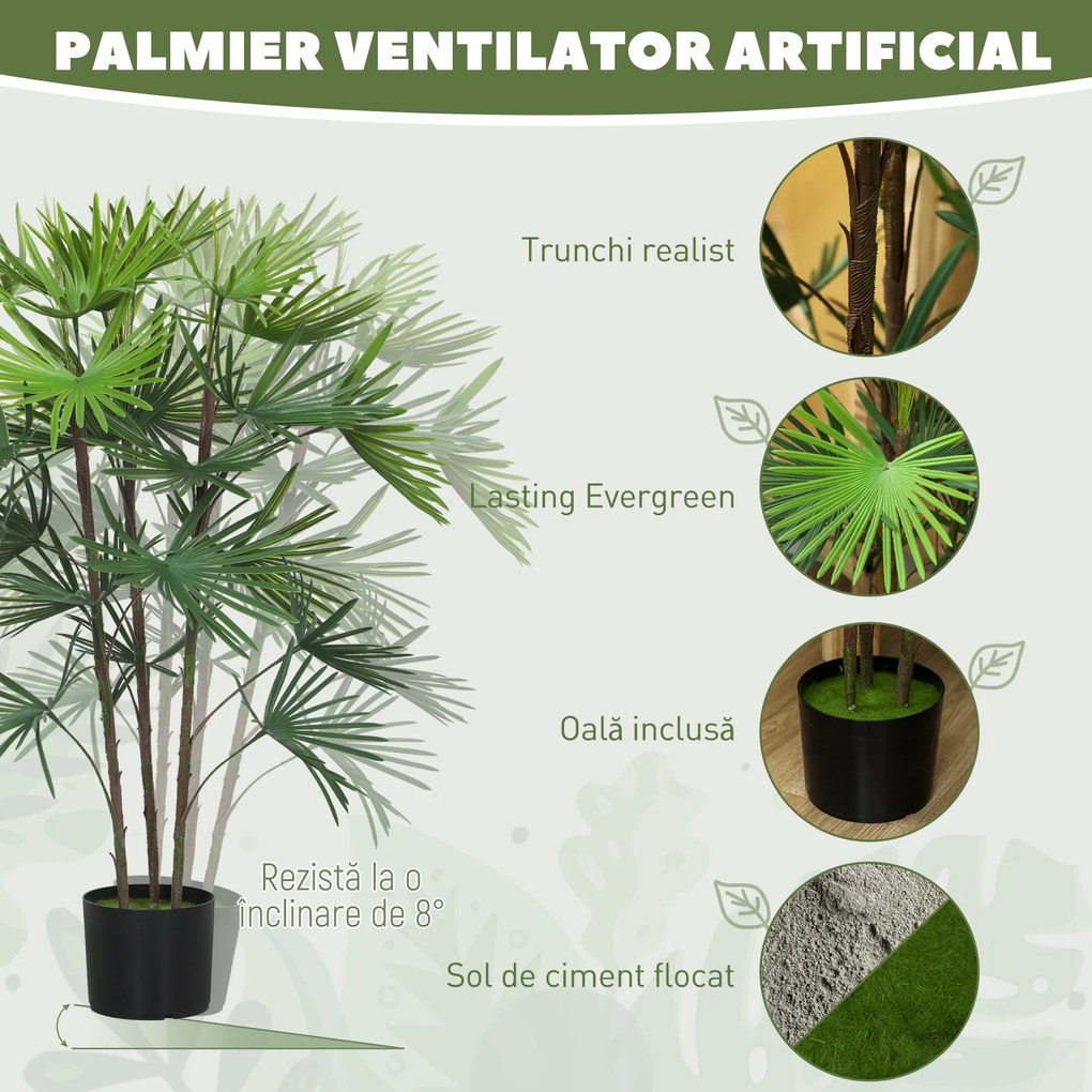 HOMCOM Plantă artificială de 90 cm din plastic verde cu ghiveci de Ø16.5x13.5 cm | Aosom Romania