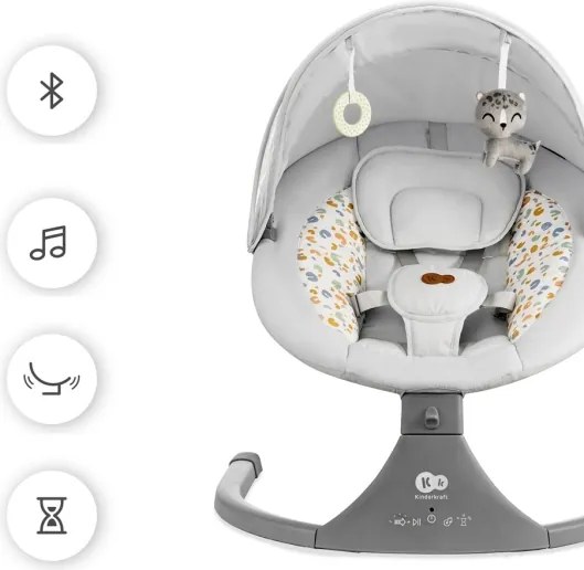 Leagăn cu vibrații și sunete pentru bebeluși 2 în 1 KINDERKRAFT LUMI gri deschis