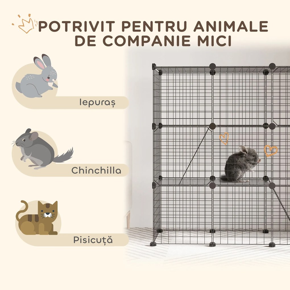 PawHut Țarc Modular pentru Animale de Companie de Talie Mică, cu Panouri și Accesorii, 105x45x105 cm, Negru | Aosom Romania