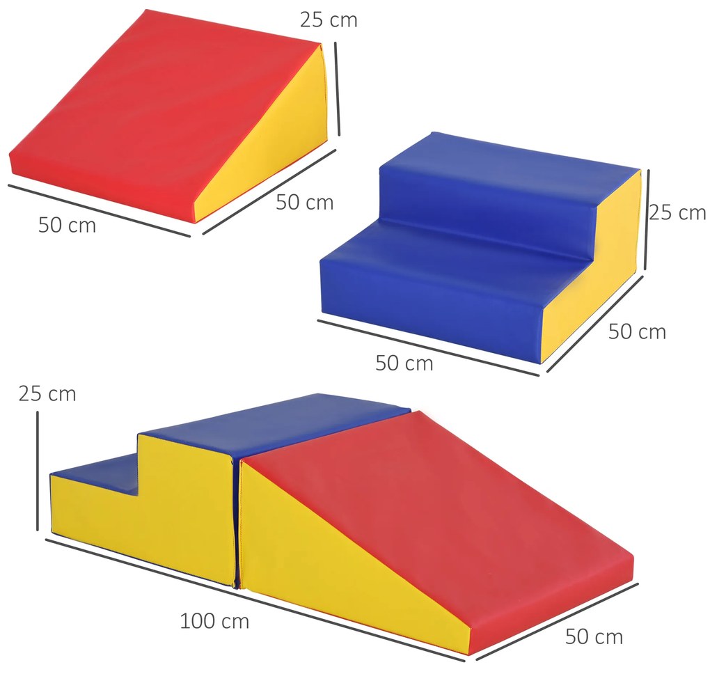 HOMCOM Parcurs motricitate bebeluși jucării de escaladare modular 2 cărămizi gigant din spumă 50 x 50 x 25 cm multicolor | Aosom Romania