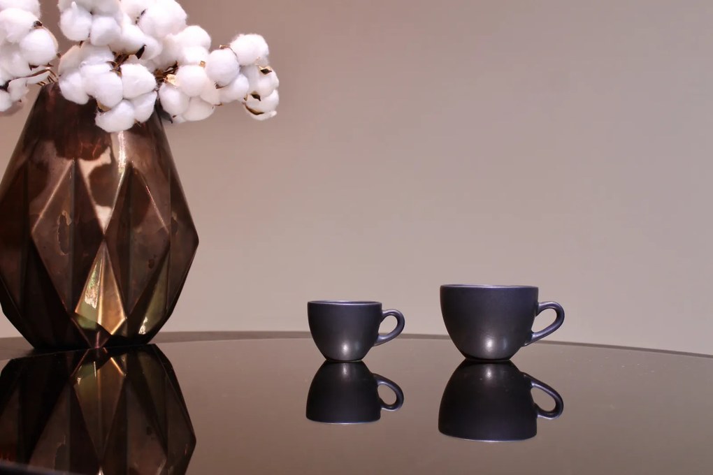 Set 200 Cesti + 200 Farfurii Cafea Vulcano (100 Cesca Espresso 70ml, 100 Ceasca Cappuccino 200ml, 200 Farfurii ) Negru Mat Carbon