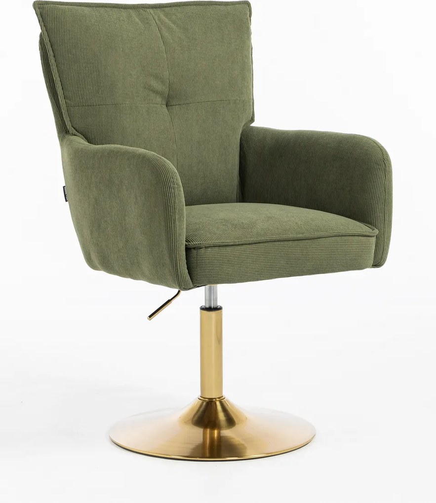 HR250N Scaun Catifea Reiată Premium culoare verde salvie Bază Aurie