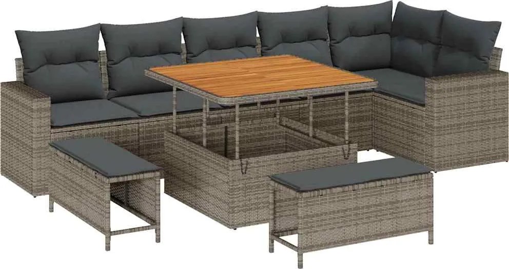 vidaXL Set de canapele pentru grădină cu pernă 11 pcs Gri poliratan