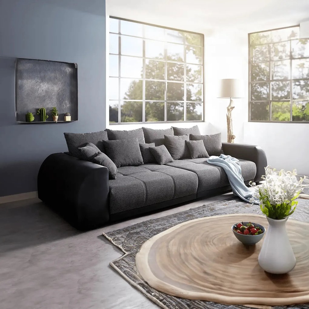 Canapea extensibilă dumonde cu 2 lăzi de depozitare si sezut confortabil din spuma high-density, Verona Magma Black 310x100 cm