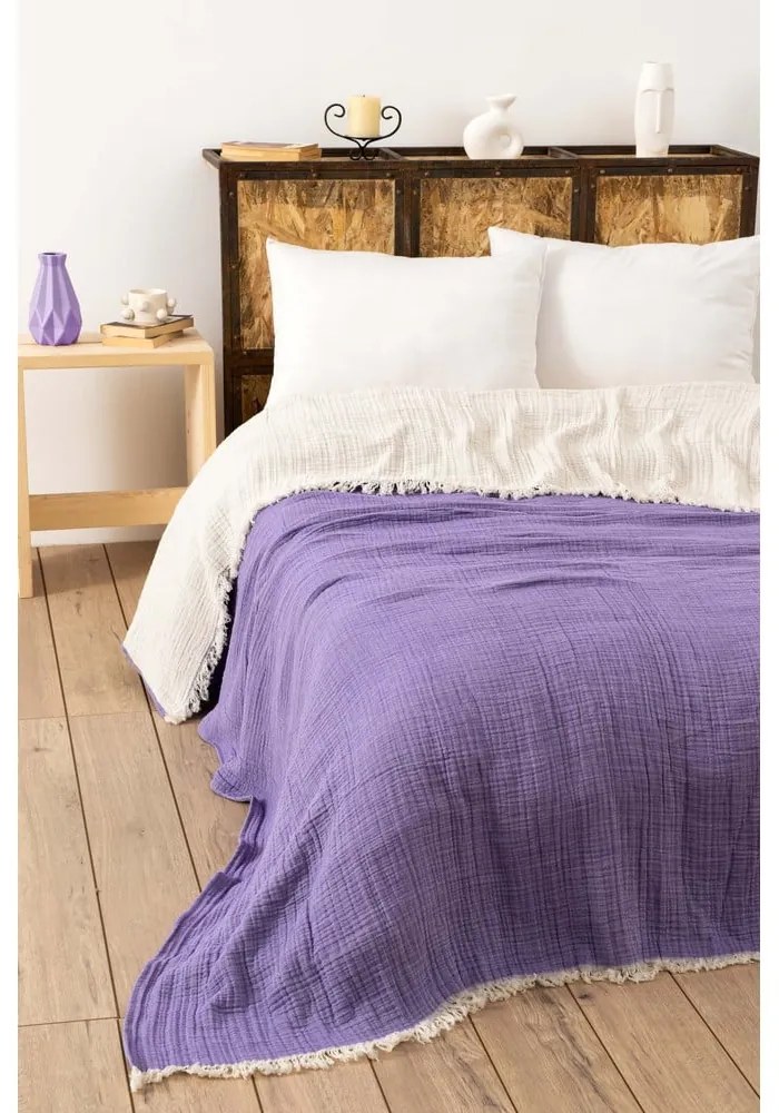 Cuvertură mov din muselină pentru pat dublu 230x250 cm – Mijolnir