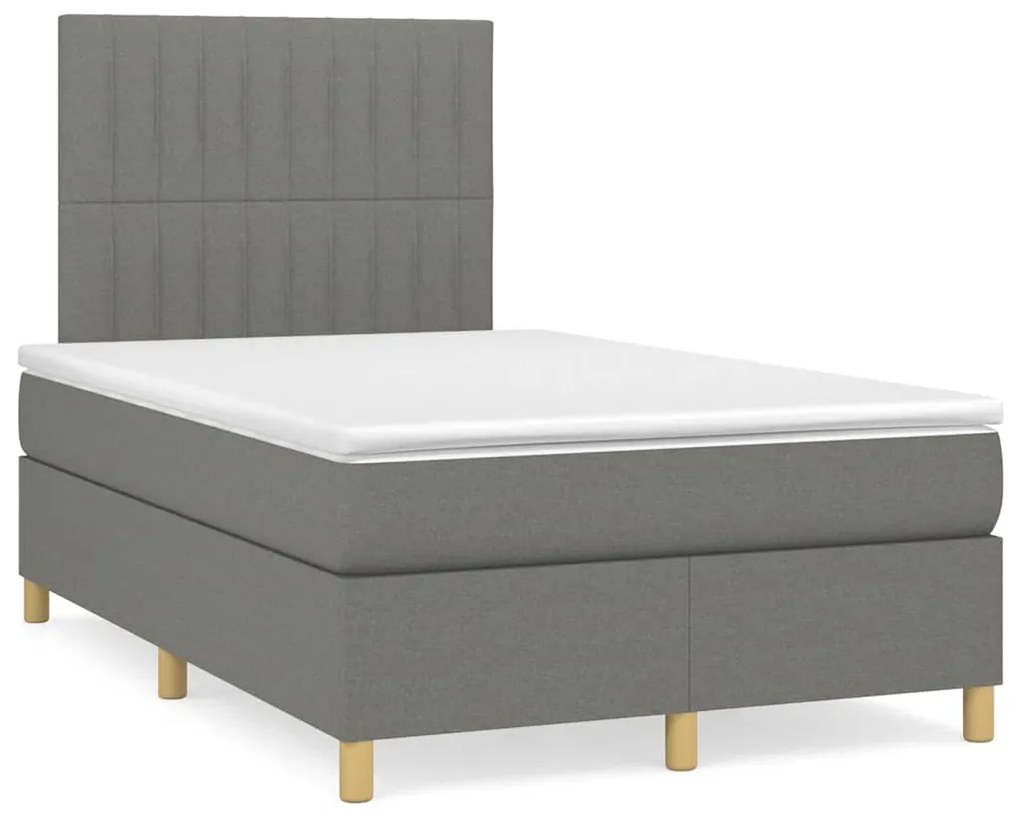 vidaXL Pat box spring cu saltea, gri închis, 120x190 cm, textil