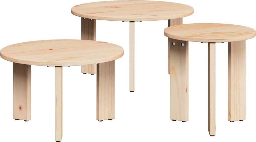 vidaXL Masă de cafea 3 pcs natural Lemn masiv de pin