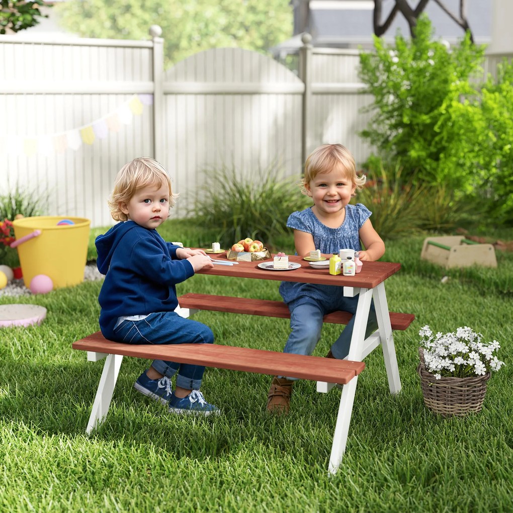 Outsunny Set Masă de Picnic pentru Copii, Masă și Băncuțe din Lemn, Mobilier de Grădină pentru Copii, Jocuri de Exterior, Vârsta 3-8 Ani, Maro | Aosom Romania