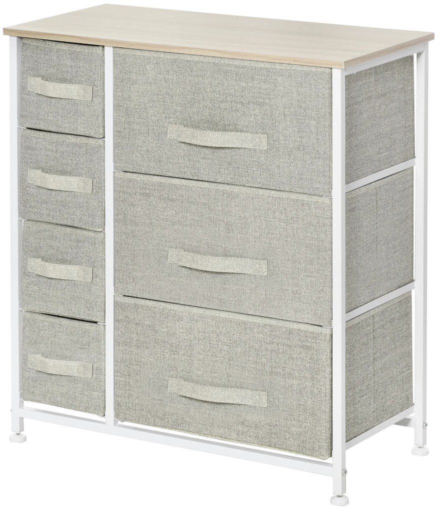 HOMCOM Sifonier 7 sertare din material textil, sifonier, mobilier de depozitare modern, cadru din oțel, 63,5 x 30 x 71 cm, gri | Aosom Romania