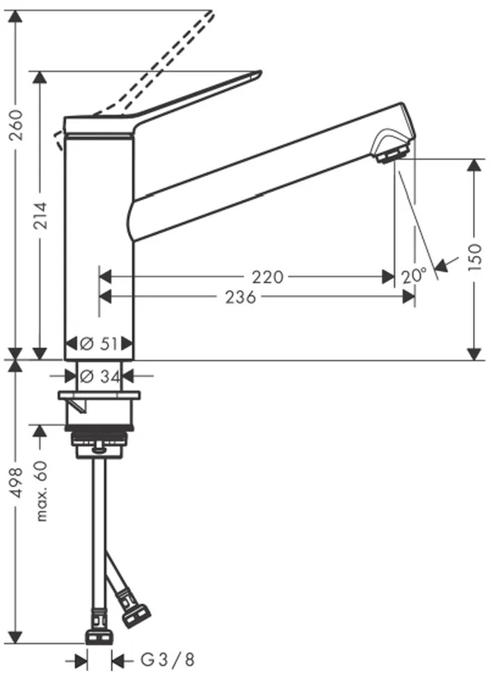 Baterie chiuveta bucatarie crom lucios, monocomanda Hansgrohe Zesis M33 74802000 Crom lucios