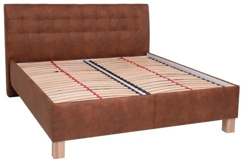 Pat tapițat VIOLET cu compartiment de depozitare, 160x200 cm, fără saltea, culoare cognac