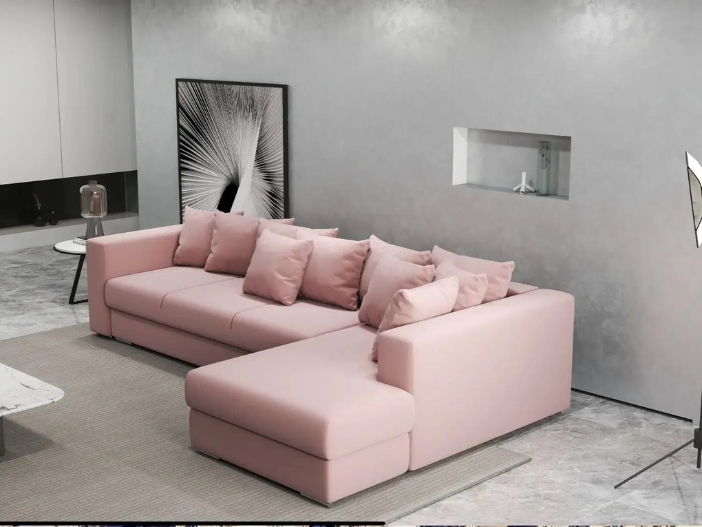Colțar extensibil dumonde cu ladă de depozitare si sezut confortabil din spuma high-density, Gloria Royal Pink II 320x183 cm