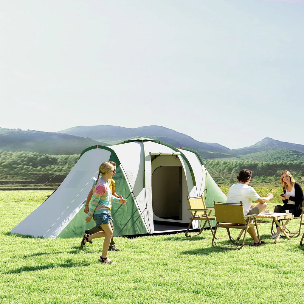 Outsunny Cort de Camping pentru 4-6 Persoane cu 2 Camere, 2 Uși și Geantă de Transport, 555x225x190 cm, Verde | Aosom Romania