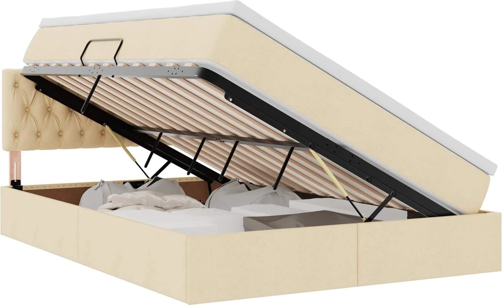 vidaXL Pat cu saltea și spațiu de depozitare Creme 140 x 190 cm