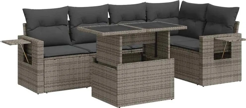 vidaXL Set mobilier grădină cu perne, 6 piese, gri, poliratan