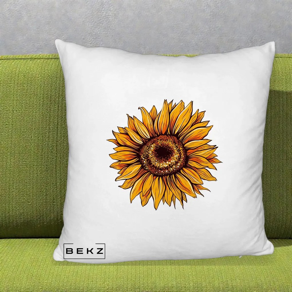 Perna Decorativa Floarea Soarelui Vibranta, 40x40 cm, Alb Pufos, Husa Detasabila, Perna Inclusa, BEKZ®