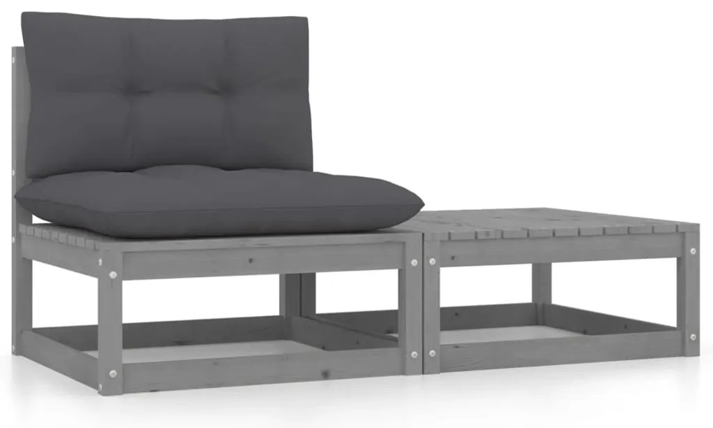 vidaXL Set mobilier de grădină cu perne, 2 piese, gri, lemn masiv pin