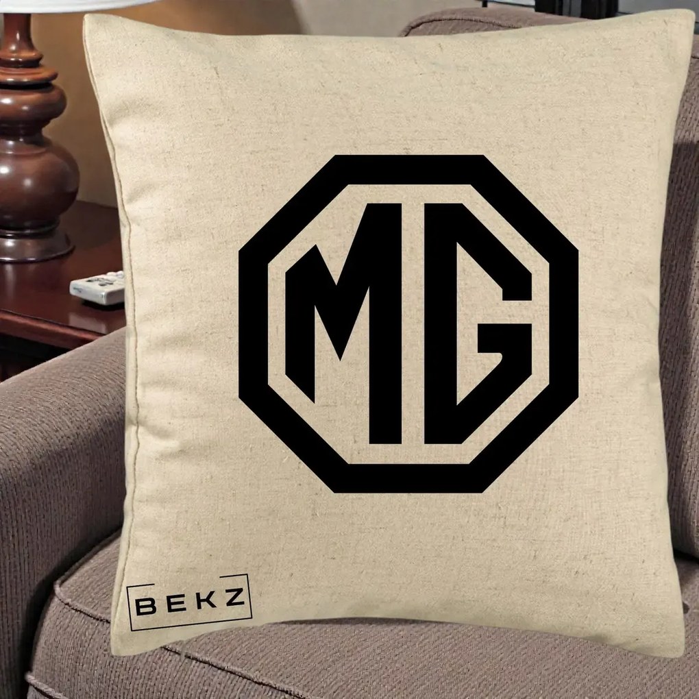 Perna Personalizata cu emblema MG, 40x40 cm, Bej, Husa Detasabila, Perna Inclusa, BEKZ®