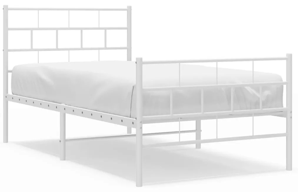 355719 vidaXL Cadru de pat metalic cu tăblie de cap/picioare, alb, 90x200 cm