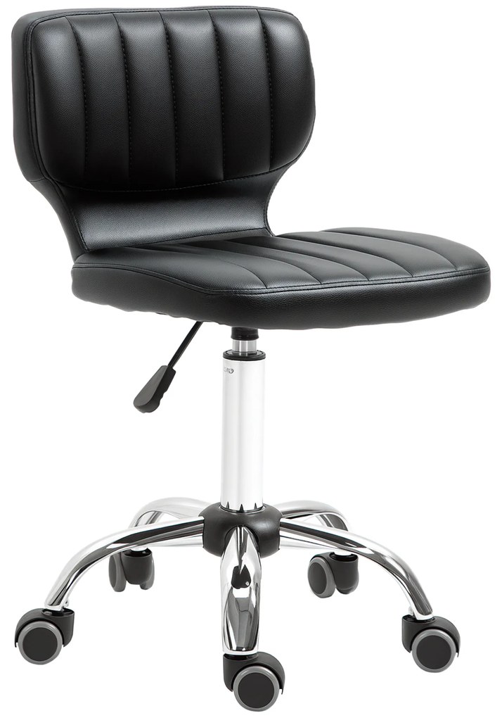HOMCOM Taburet cu roți - taburet de lucru rotativ la 360° - taburet ergonomic - înălțime șezut reglabilă 47-62 cm - căptușeală de piele ecologică matlasată negru metal cromat | Aosom Romania