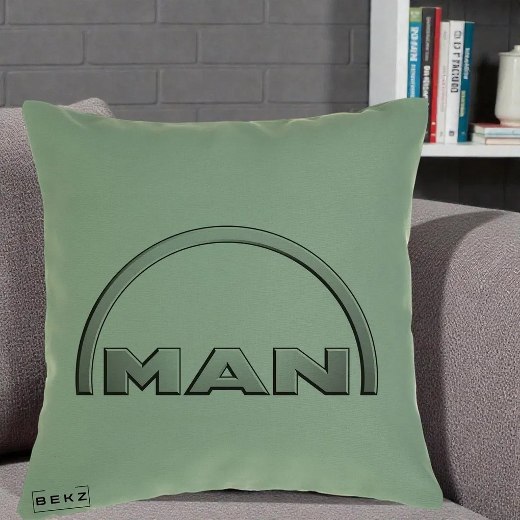 Perna Personalizata cu emblema MAN, 40x40 cm, Verde, Husa Detasabila, Perna Inclusa, BEKZ®