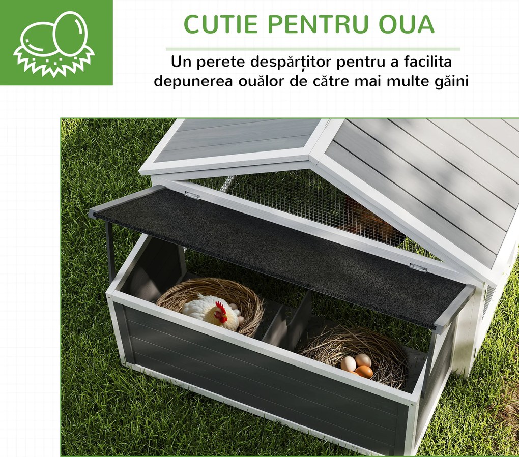 PawHut Coteț din Lemn pentru Găini cu Cuib și Acoperiș Rabatabil, pentru 4-8 Păsări | Aosom Romania
