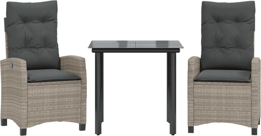 vidaXL Set mobilier de grădină cu perne, 3 piese,gri deschis,poliratan