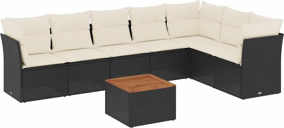 vidaXL Set mobilier de grădină cu perne, 8 piese, negru, poliratan