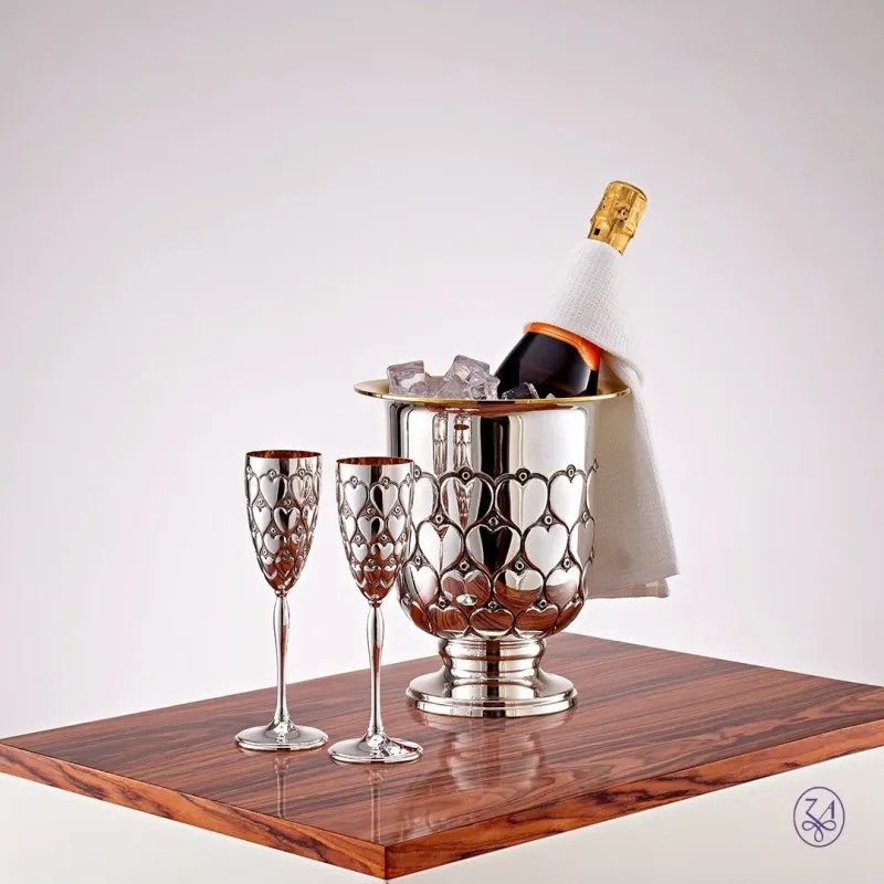 Set 2 pahare argint masiv AG925 placate cu aur Cuori