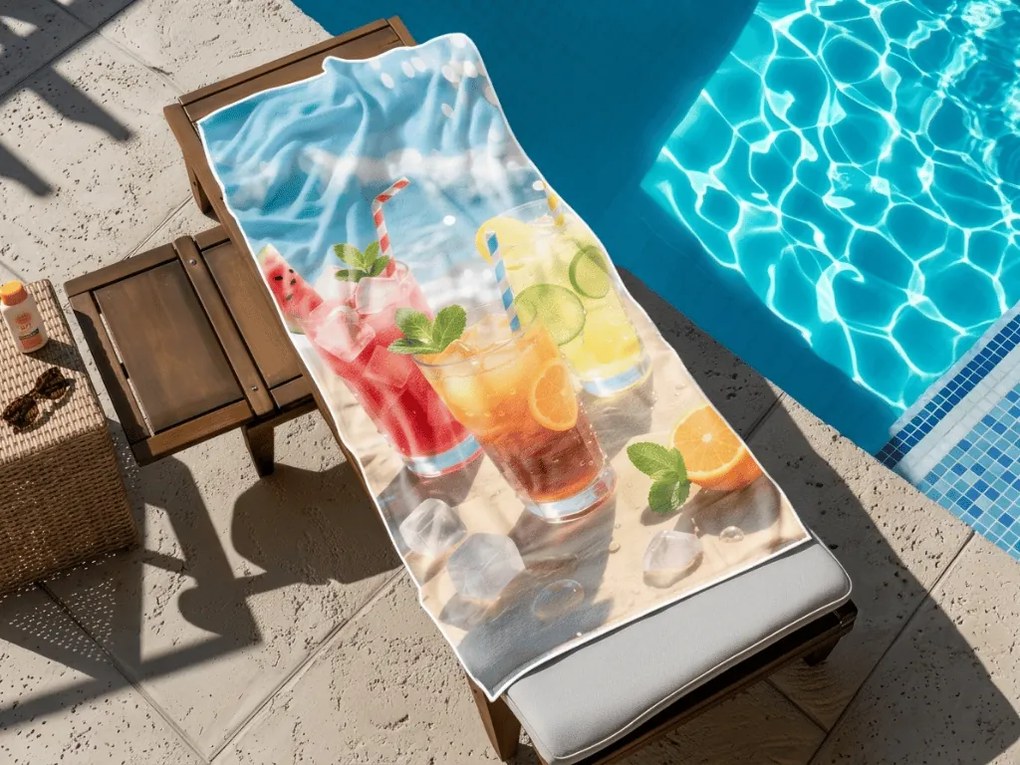 Prosop de plaja XL cu uscare rapida COLD DRINKS colorat 100 x 180 cm, 100% microfibra