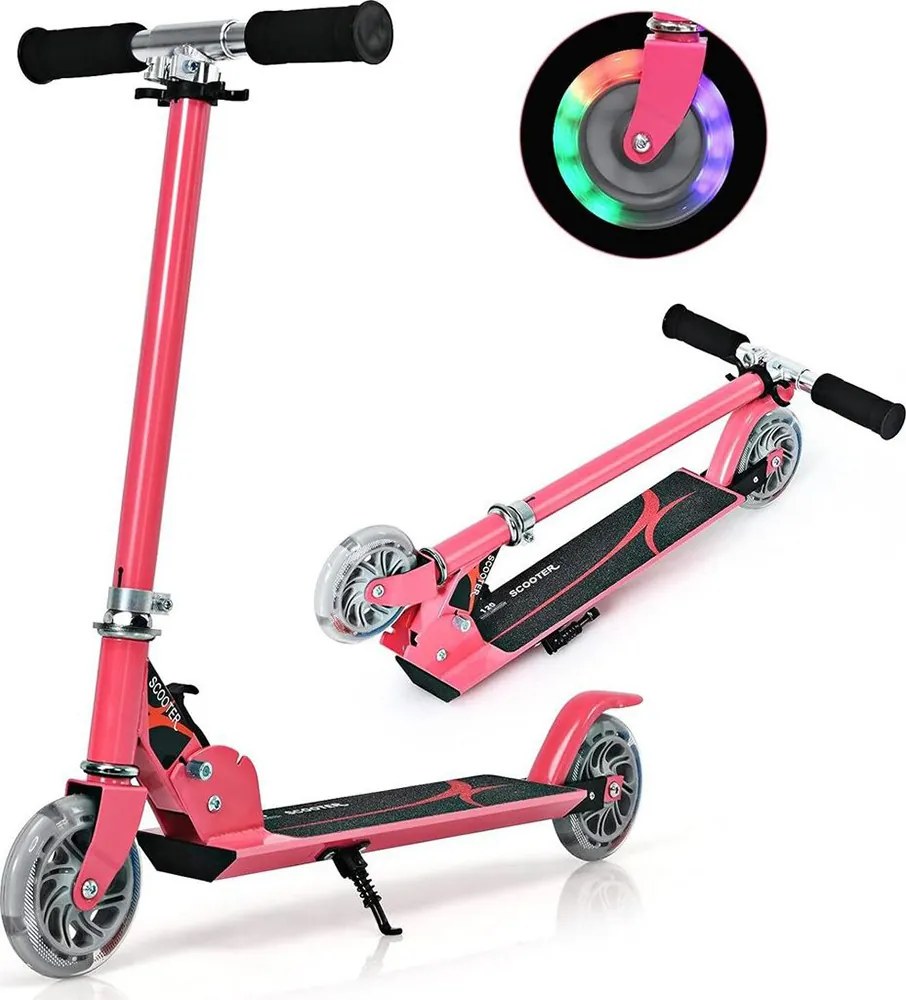 Trotinetă pliabilă din aluminiu cu roți LED roz