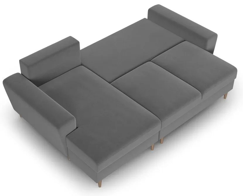 Colțar gri deschis extensibil, cu spațiu de depozitare cu tapițerie din catifea (cu colț pe partea stângă, cu șezlong) Kyoto – Cosmopolitan Design