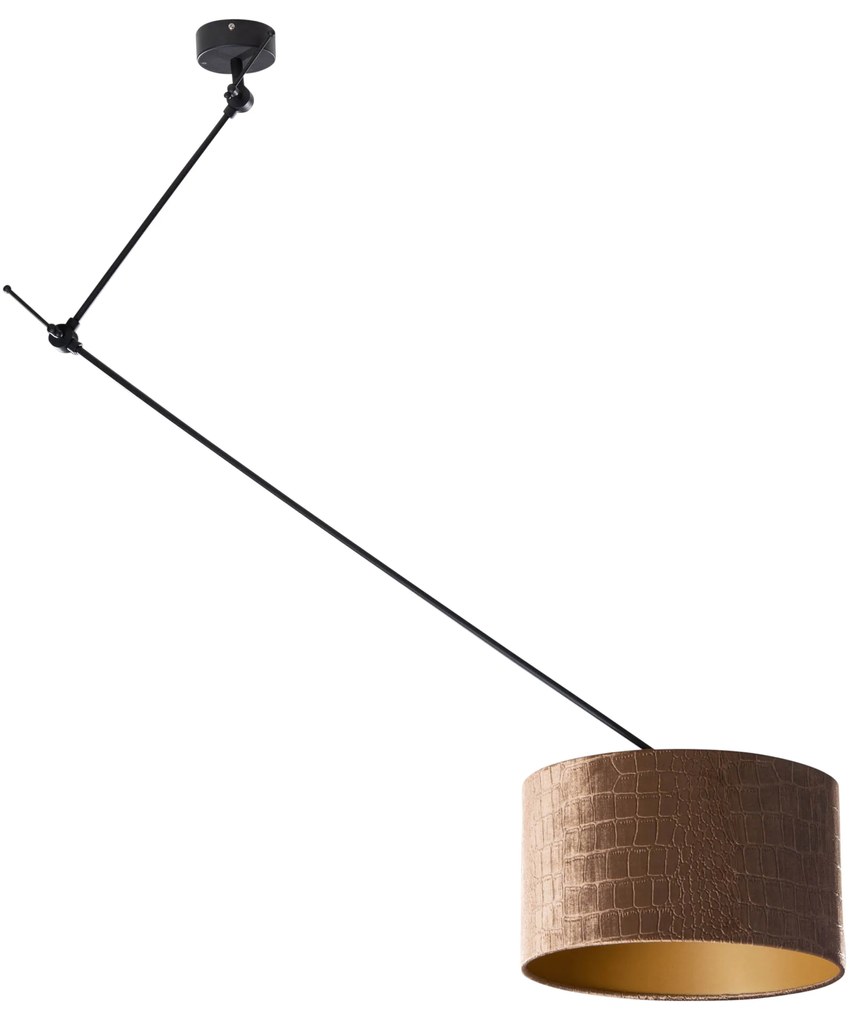 Lampă suspendată neagră cu abajur de catifea cu design crocodil 35cm - Blitz