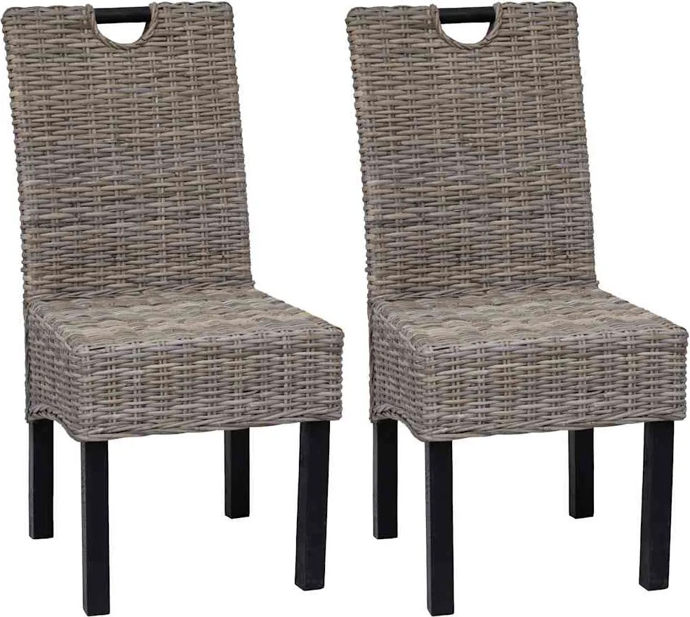 vidaXL Scaune de bucătărie din ratan Kubu și lemn de mango, 2 buc