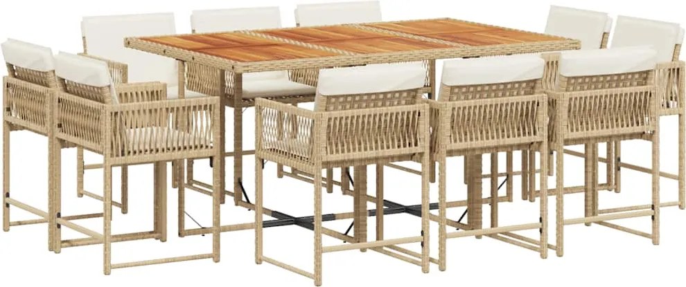 vidaXL Set mobilier de grădină cu perne, 11 piese, bej, poliratan