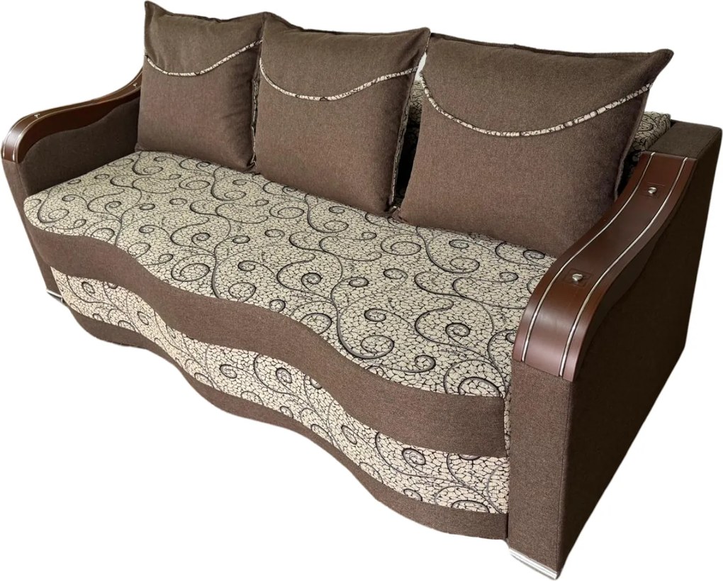 Canapea DIANA extensibila, 3 locuri, cu lada de depozitare, stofa gri cu negru , 220x100x80 Maro + Crem