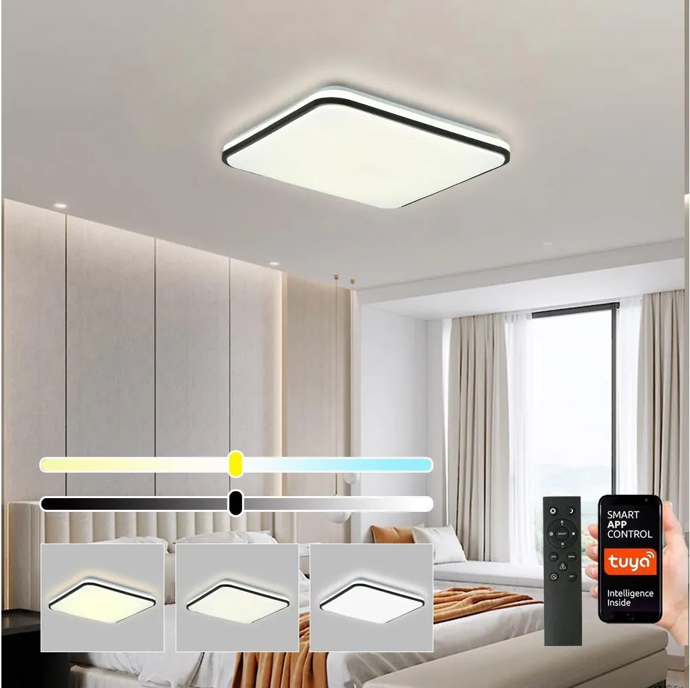 Brilagi - Plafonieră LED SMART dimmabilă, 36W, 230V, 53 x 53 cm, Wi-Fi Tuya + telecomandă