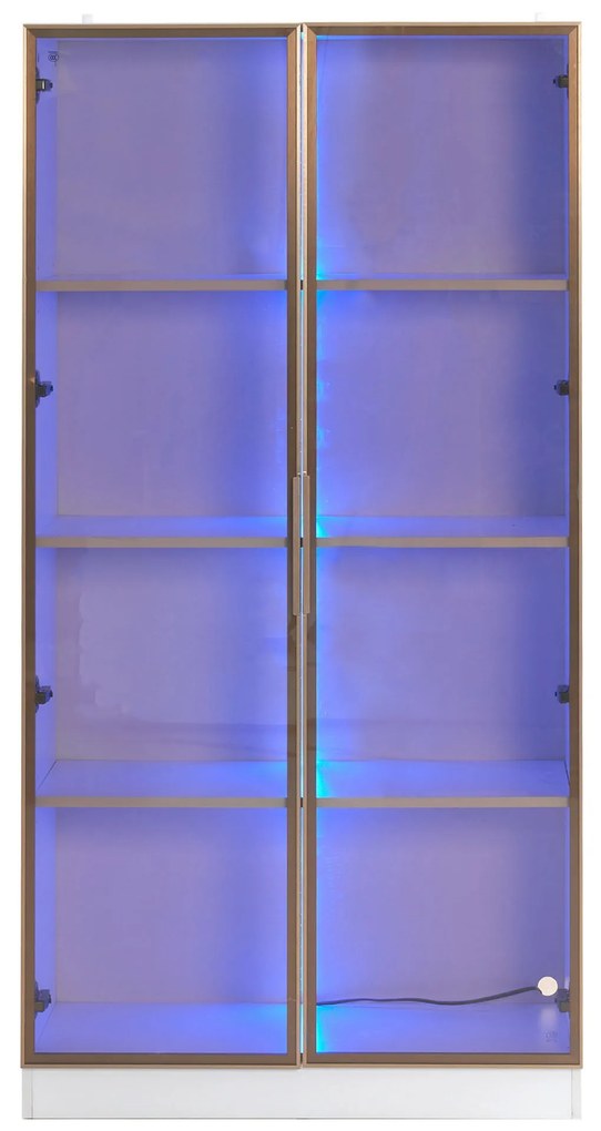 Set de 2 Vitrine cu Iluminare LED în 16 Culori, Uși Batante și Rafturi Reglabile, 80x40x160 cm (fiecare), Dulap Înalt pentru Living, Alb