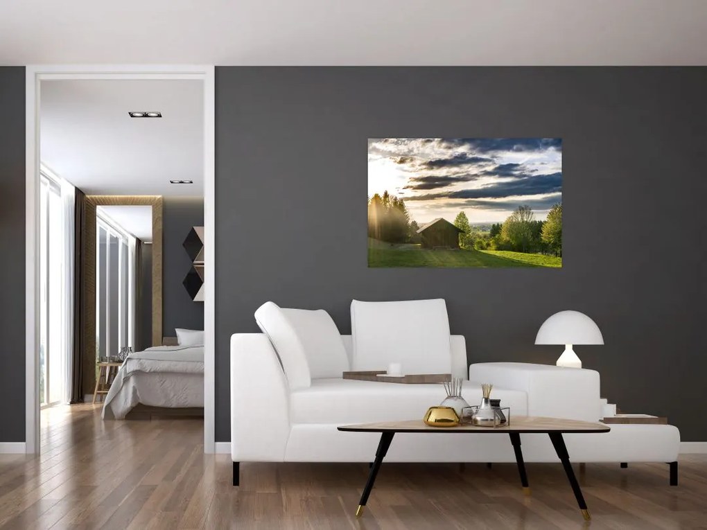Tablou cu cabana pe luncă (90x60 cm)