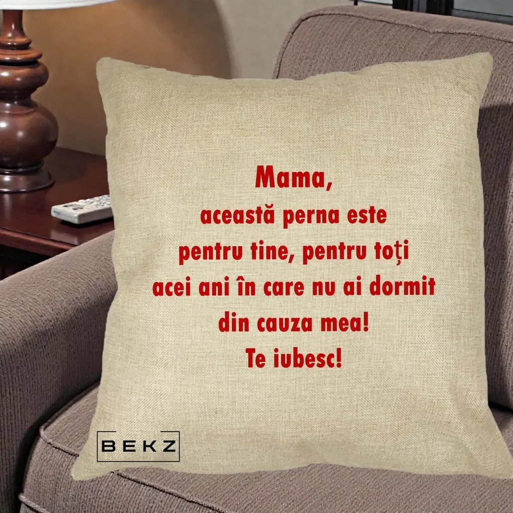 Cadou pentru Mama - Perna Personalizata Perna pentru Mama, 40x40 cm, Crem, Husa Detasabila, Perna Inclusa, BEKZ®