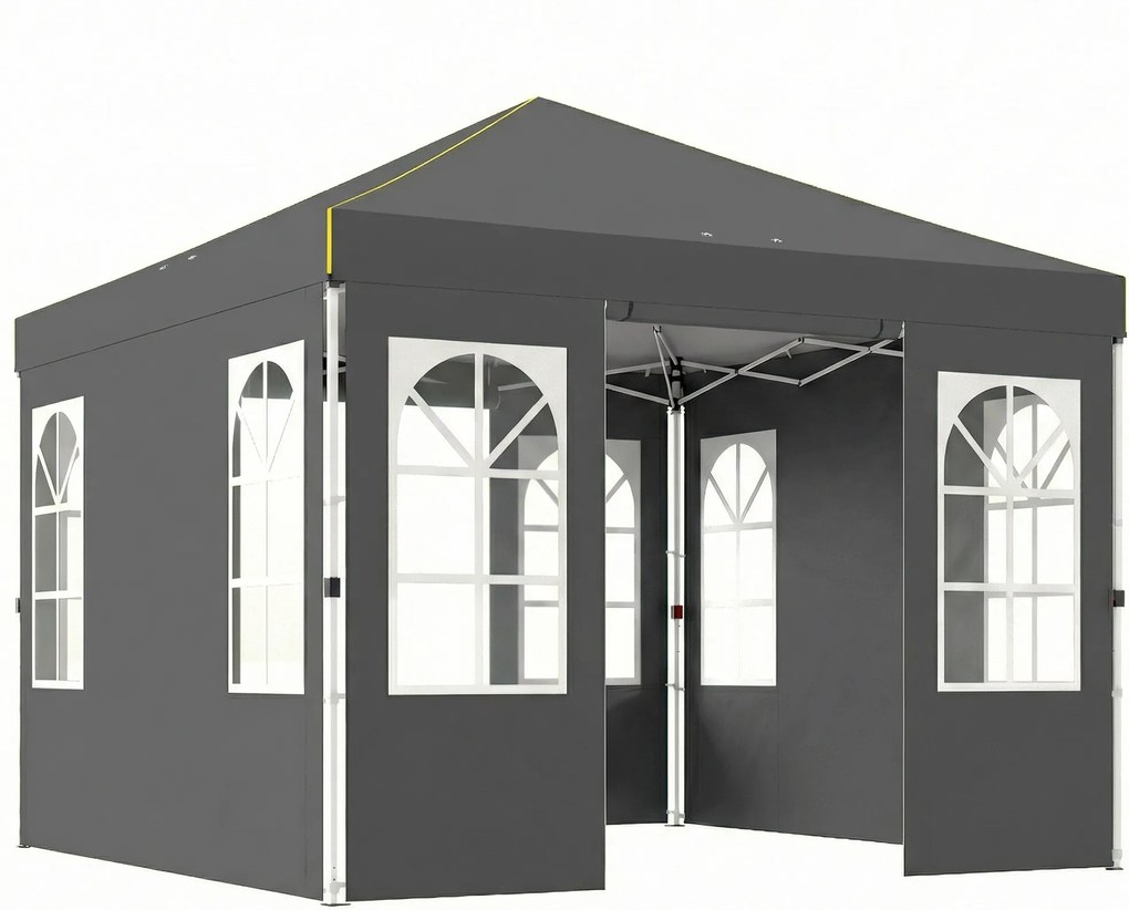 Outsunny Pavilion pliabil 300x300 cm Pop-up cu UPF50+ 4 laterale detașabile Înălțime reglabilă și husă de transport Gri închis | Aosom Romania