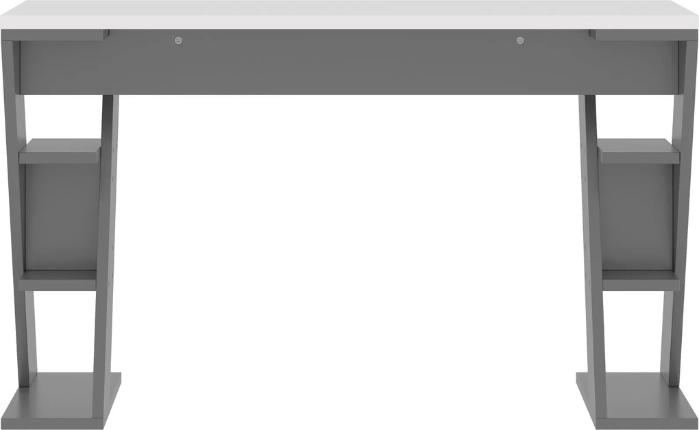 Birou simplu cu suport în formă de X, raft de depozitare cu șase poziții, 120x50x74 cm, Gri + Alb