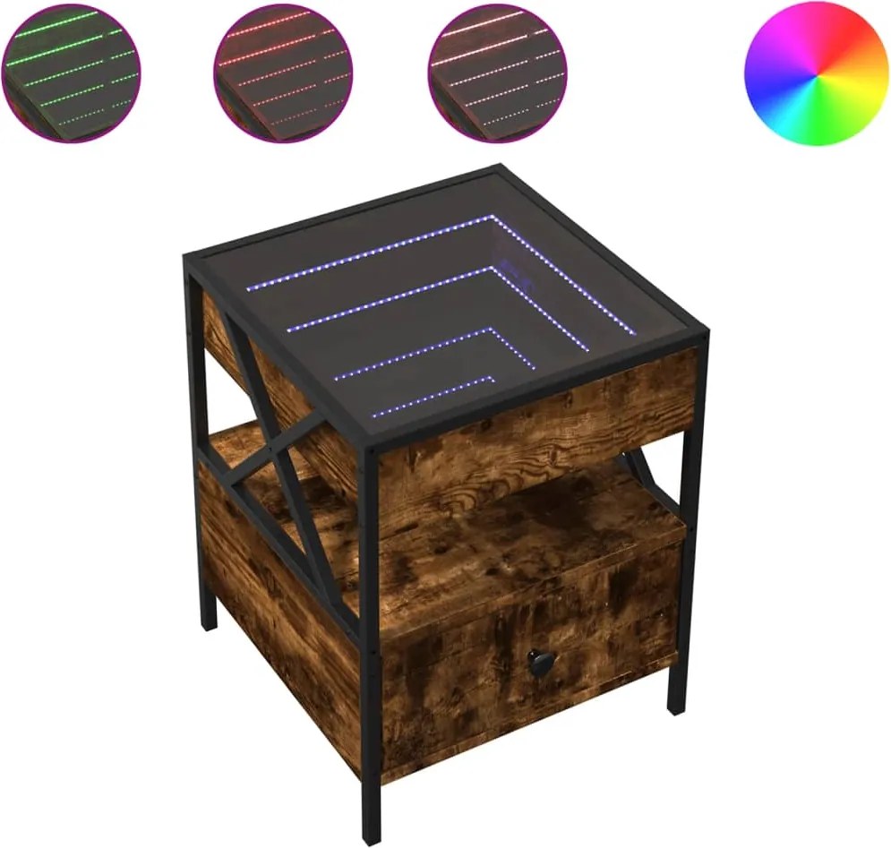 vidaXL Noptieră cu LED infinity, stejar fumuriu, 40x40x51 cm