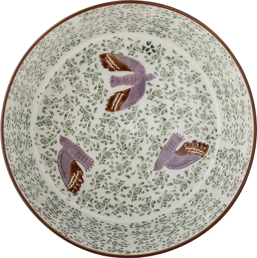 Bol din ceramică cu păsări lila și motive florale verzi pictate manual, 28×9 cm, „Hezha"