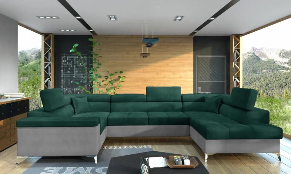 Canapea modulara, tapitata, extensibila, cu spatiu pentru depozitare, Thiago R01, Eltap (Culoare: Verde inchis / Gri deschis)